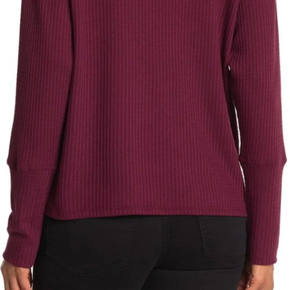 New Bobeau Cowl Neck Raglan Sleeve Thermal Top M